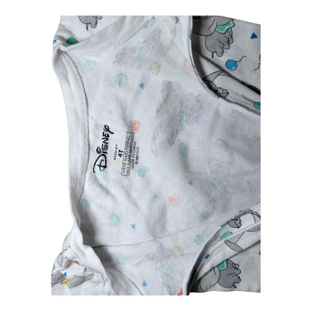 Disney Dumbo Pajamas Kids 4T Sleeper One Piece White Balloon Print Cotton Zip Up